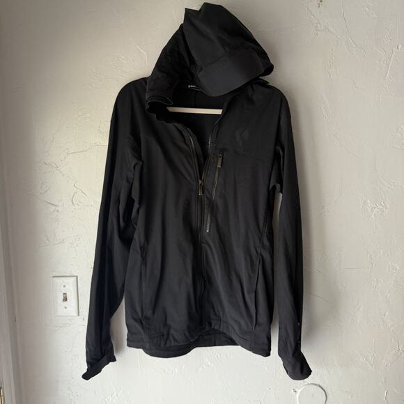 Black Diamond Jacket Mens Large Black Softshell Hooded Full Zip Outdoor Hiking
